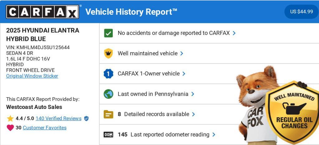 used 2025 Hyundai ELANTRA HEV car, priced at $22,138