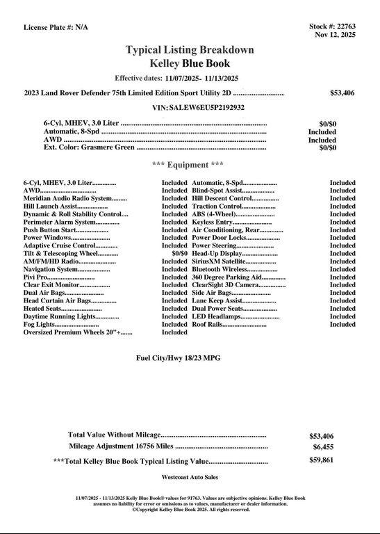 used 2023 Land Rover Defender car, priced at $54,004