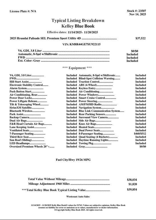 used 2025 Hyundai Palisade car, priced at $38,118