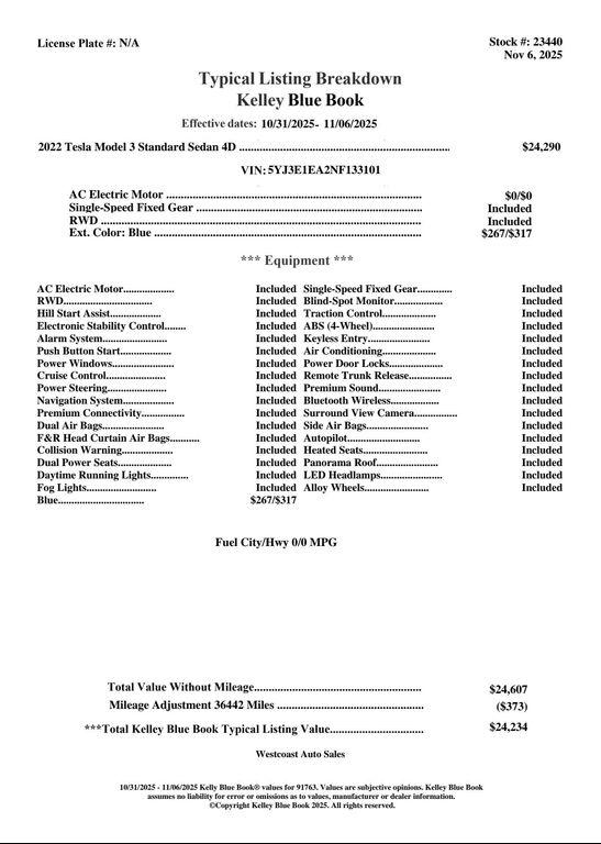 used 2022 Tesla Model 3 car, priced at $21,896