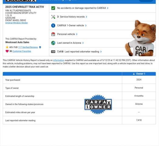 used 2025 Chevrolet Trax car, priced at $22,932