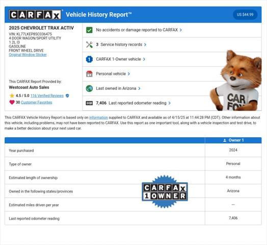 used 2025 Chevrolet Trax car, priced at $23,998