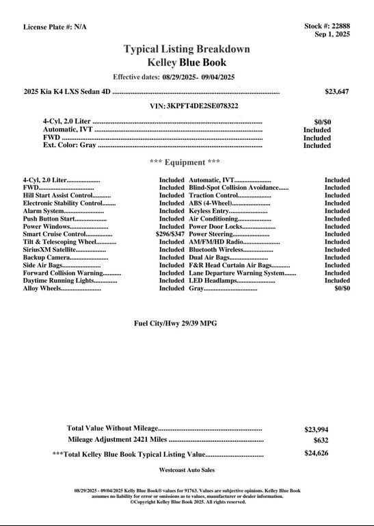 used 2025 Kia K4 car, priced at $19,538