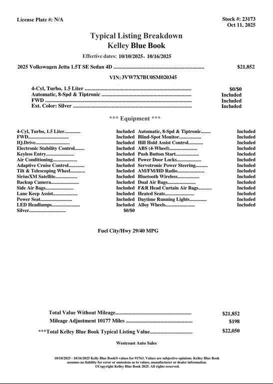 used 2025 Volkswagen Jetta car, priced at $20,382