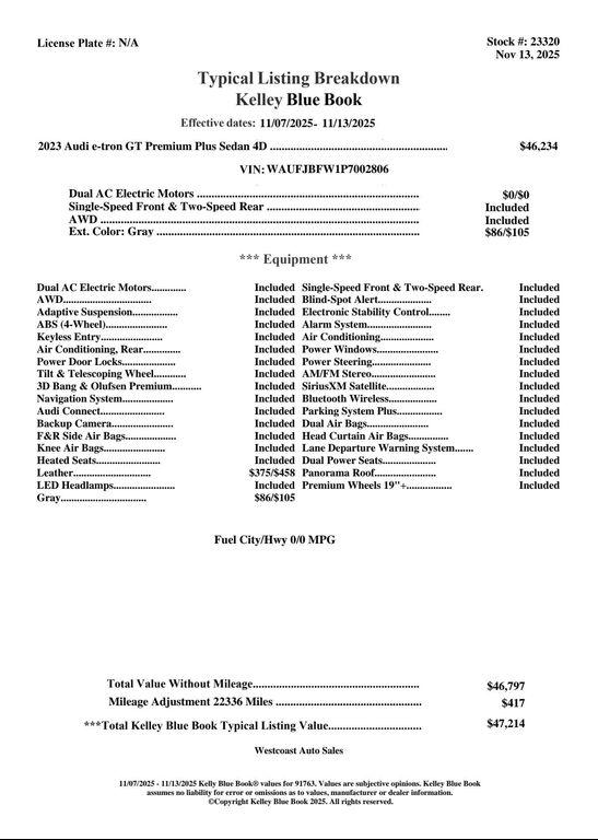 used 2023 Audi e-tron GT car, priced at $45,140