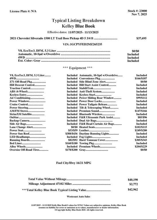 used 2021 Chevrolet Silverado 1500 car, priced at $38,298