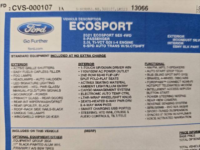 used 2021 Ford EcoSport car, priced at $18,200