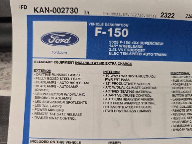 new 2025 Ford F-150 car, priced at $62,028