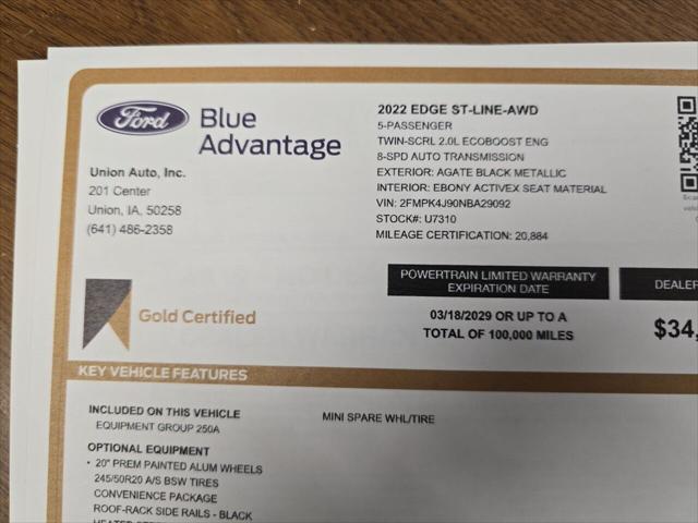 used 2022 Ford Edge car, priced at $34,000