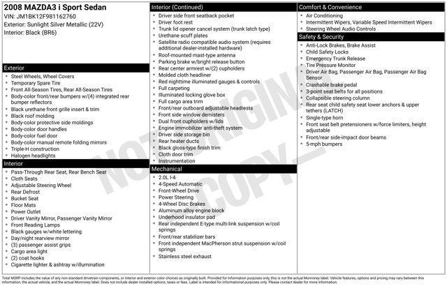 used 2008 Mazda Mazda3 car, priced at $3,701
