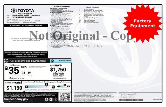 used 2020 Toyota Highlander Hybrid car, priced at $37,211