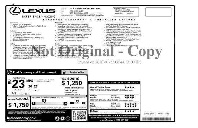 used 2020 Lexus RX 350 car, priced at $31,041