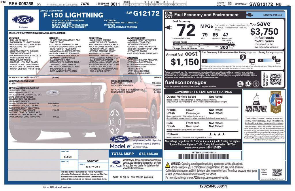 new 2025 Ford F-150 Lightning car, priced at $72,085