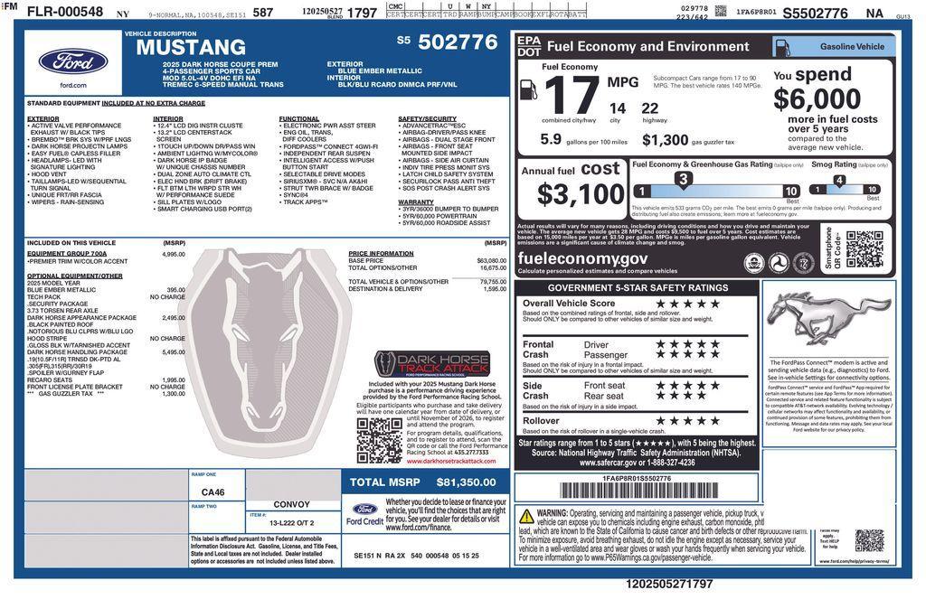 new 2025 Ford Mustang car, priced at $80,850