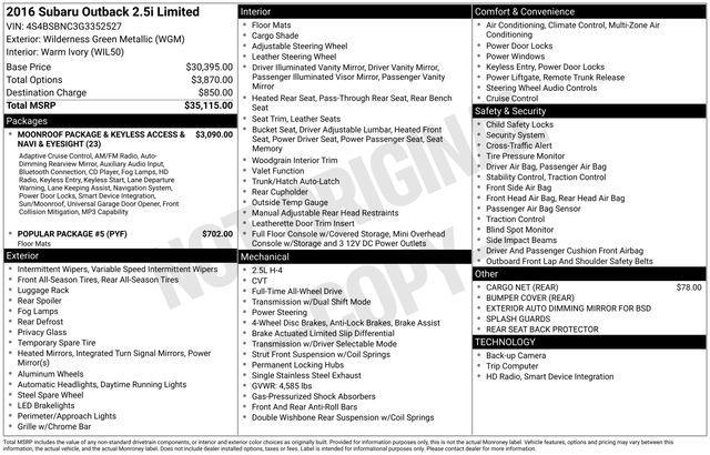 used 2016 Subaru Outback car, priced at $14,974