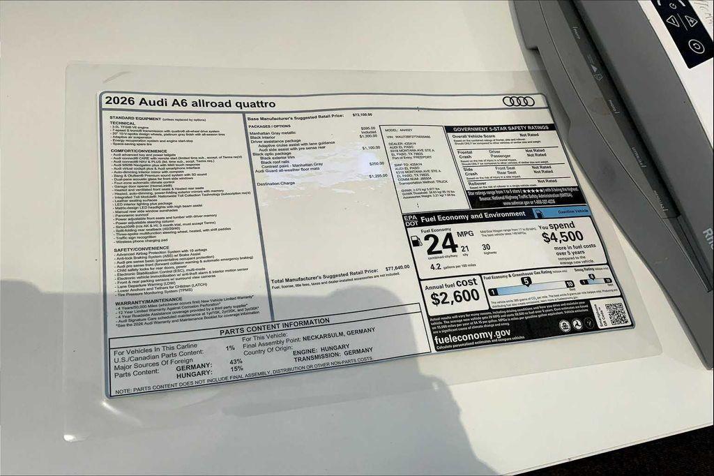 new 2026 Audi A6 car, priced at $73,758