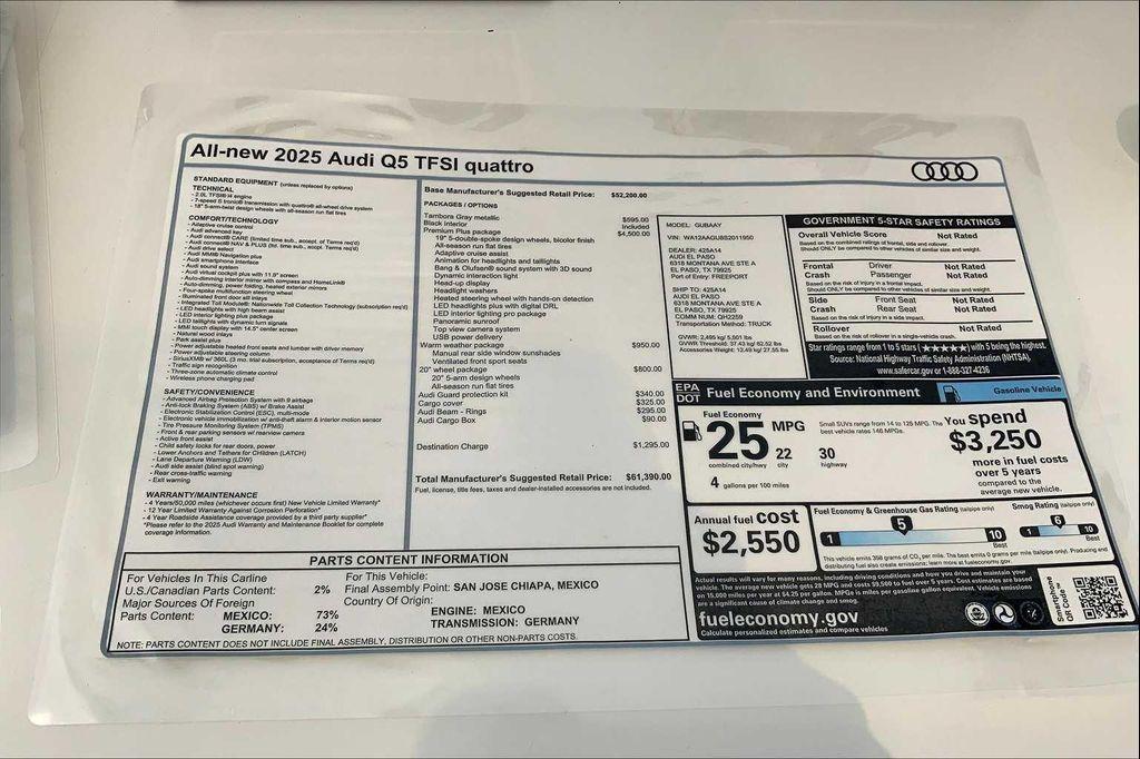 new 2025 Audi Q5 car, priced at $61,390