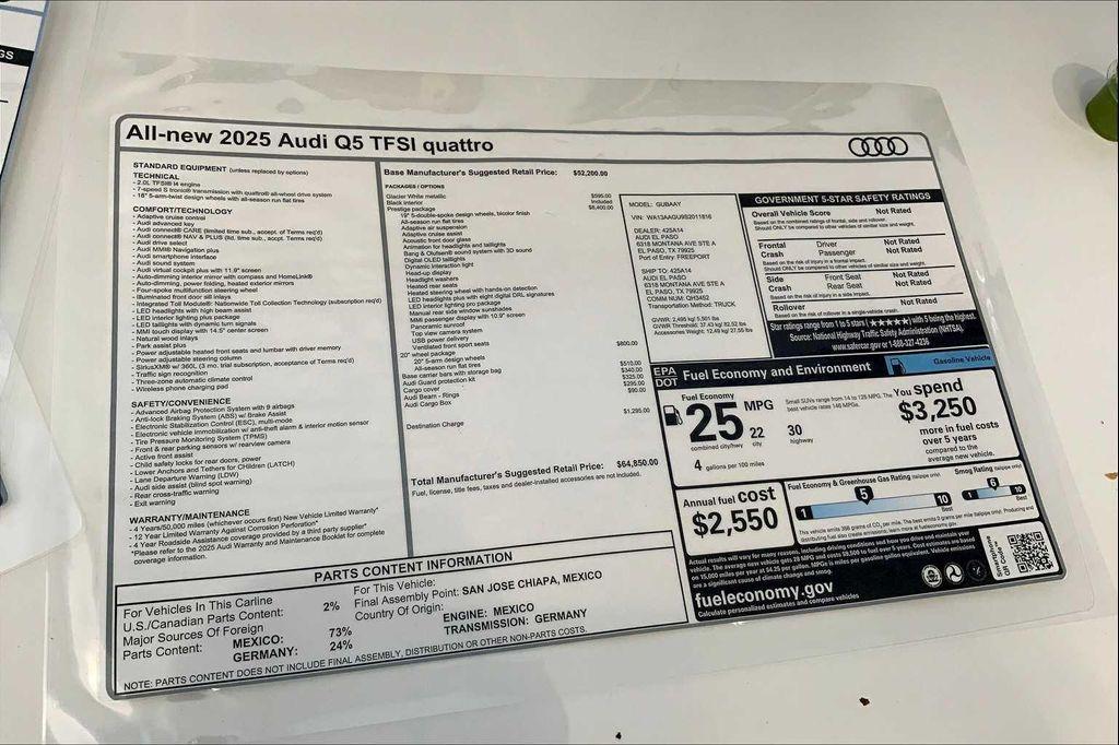 new 2025 Audi Q5 car, priced at $64,850
