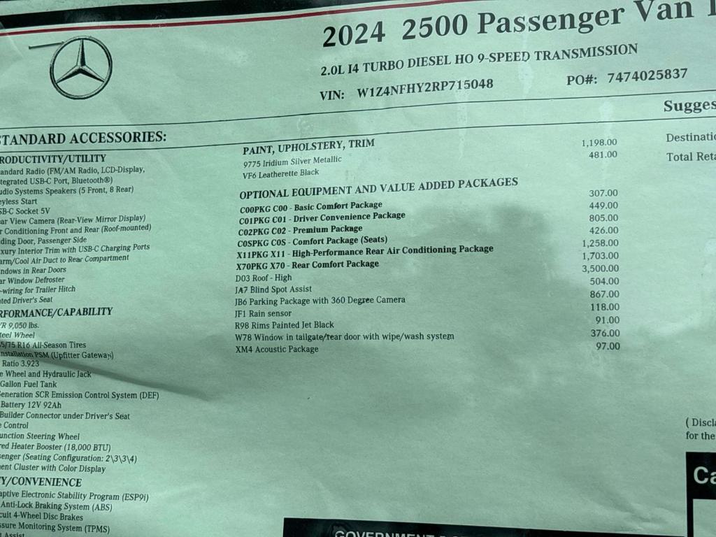 used 2024 Mercedes-Benz Sprinter 2500 car, priced at $63,990