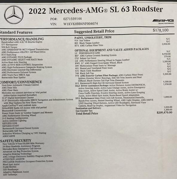 used 2022 Mercedes-Benz AMG SL 63 car, priced at $110,900