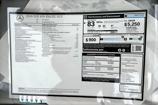 new 2024 Mercedes-Benz EQS 450 car, priced at $120,465