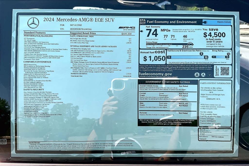 new 2024 Mercedes-Benz AMG EQE car, priced at $118,150