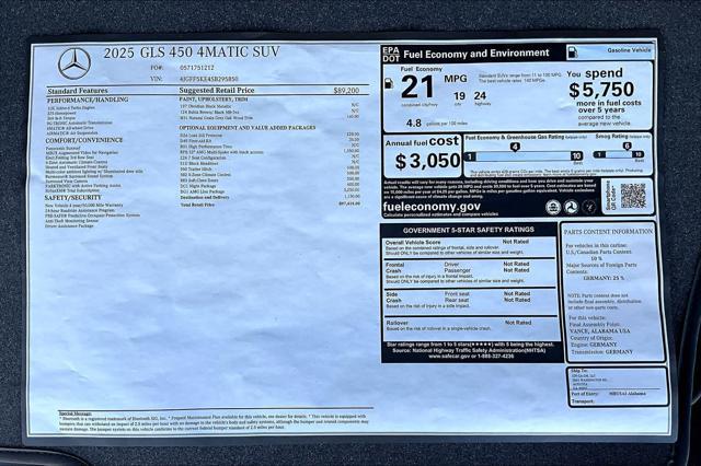 new 2025 Mercedes-Benz GLS 450 car, priced at $97,415