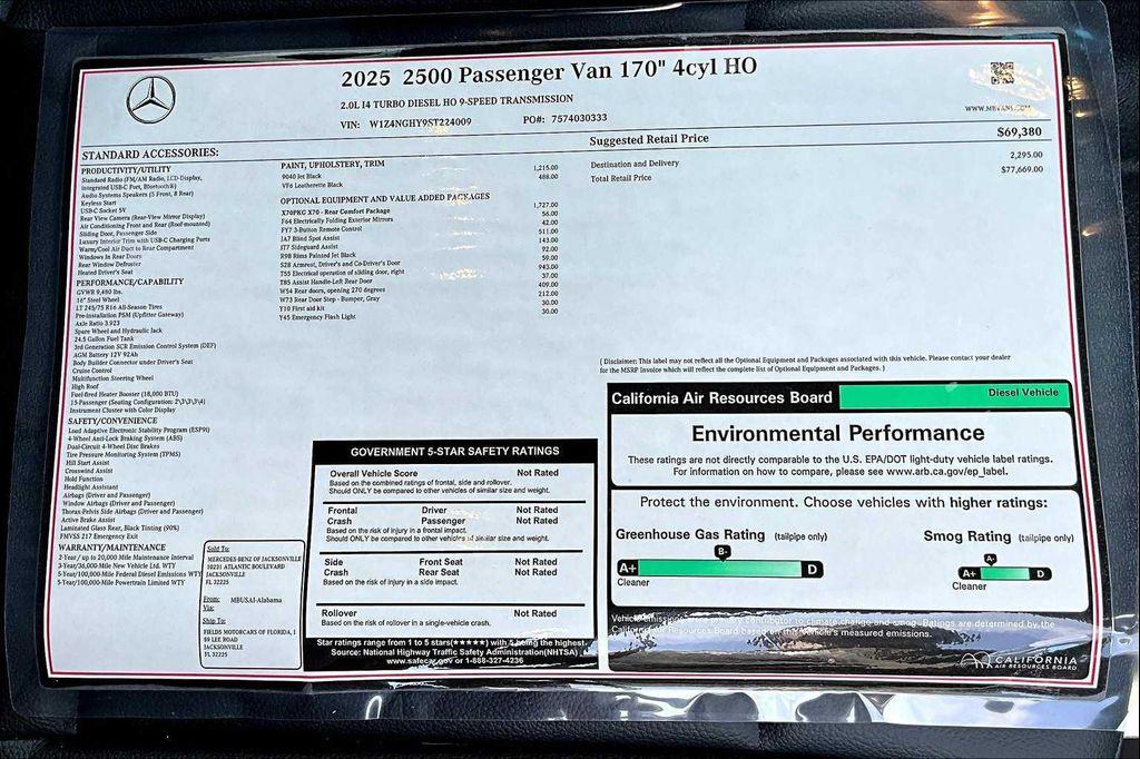 new 2025 Mercedes-Benz Sprinter 2500 car, priced at $77,669