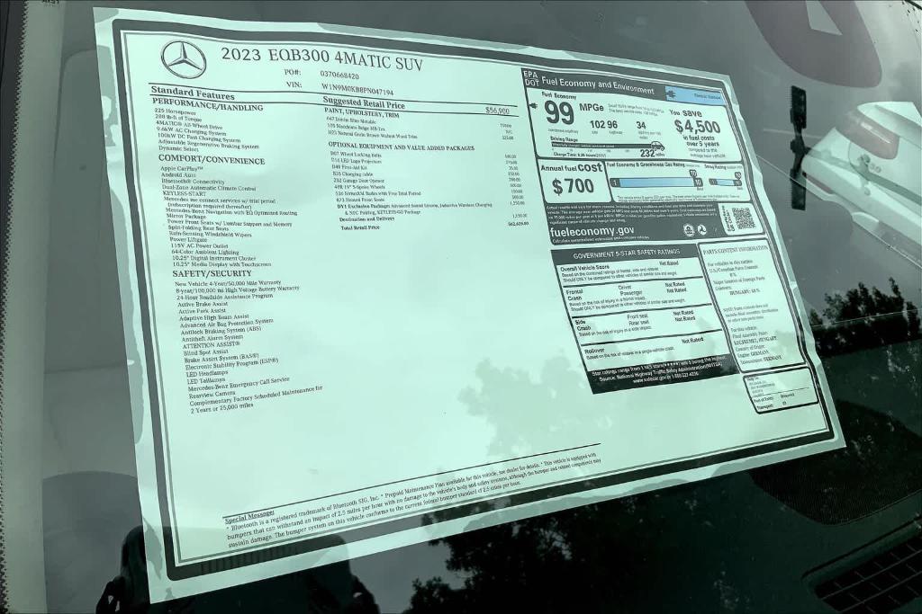 new 2023 Mercedes-Benz EQB 300 car, priced at $62,625