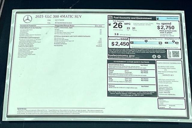 new 2025 Mercedes-Benz GLC 300 car, priced at $54,250