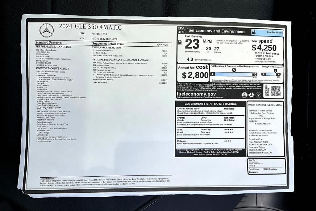 new 2024 Mercedes-Benz GLE 350 car, priced at $68,810