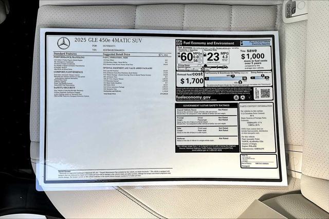 new 2025 Mercedes-Benz GLE 450e car, priced at $79,400