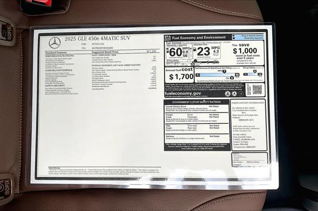 new 2025 Mercedes-Benz GLE 450e car, priced at $78,395