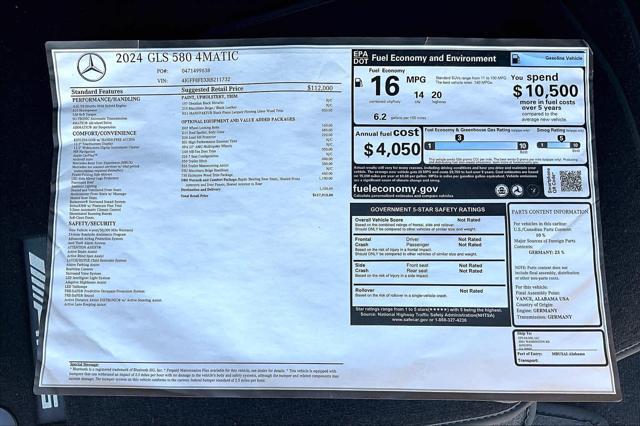 new 2024 Mercedes-Benz GLS 580 car, priced at $117,915