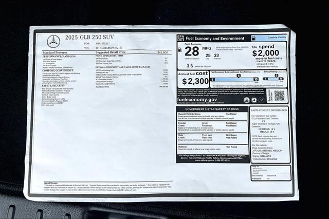 new 2025 Mercedes-Benz GLB 250 car, priced at $49,845