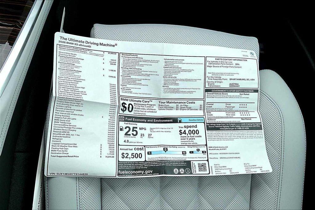 new 2026 BMW X5 car, priced at $74,975
