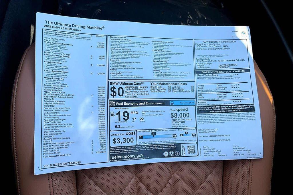 new 2026 BMW X5 car, priced at $103,925