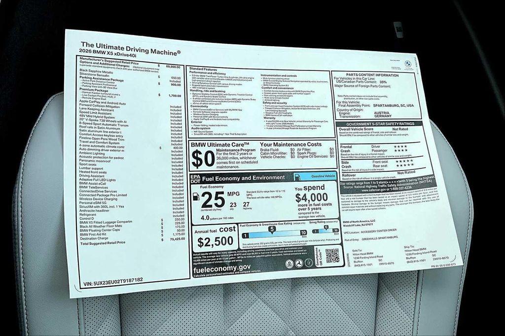 new 2026 BMW X5 car, priced at $75,425