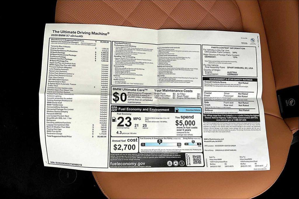new 2026 BMW X7 car, priced at $99,485