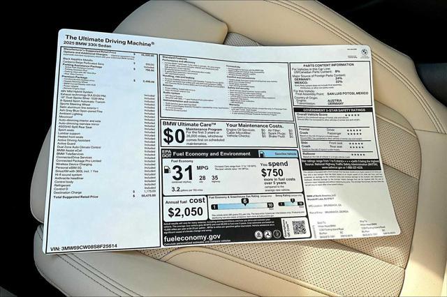 new 2025 BMW 330 car, priced at $50,475