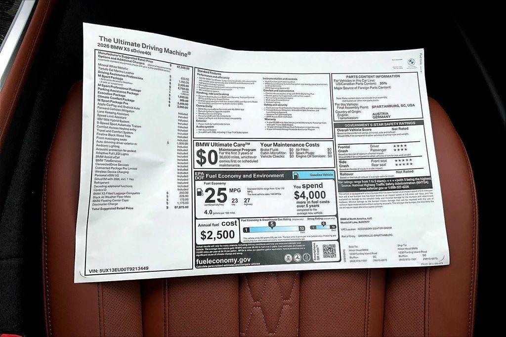 new 2026 BMW X5 car, priced at $87,875