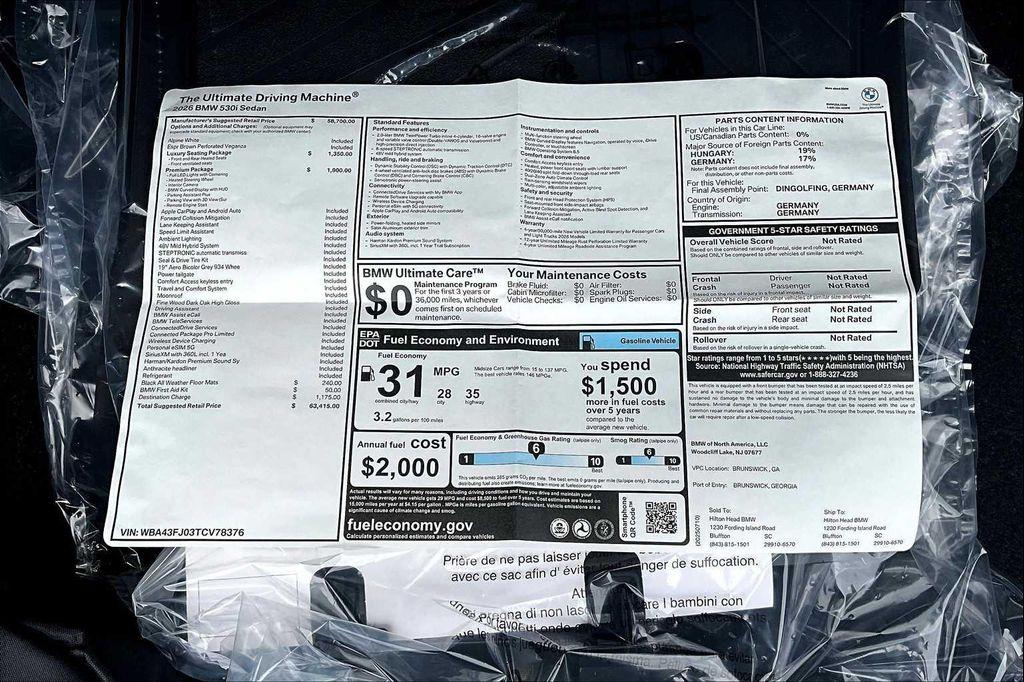 new 2026 BMW 530 car, priced at $63,415