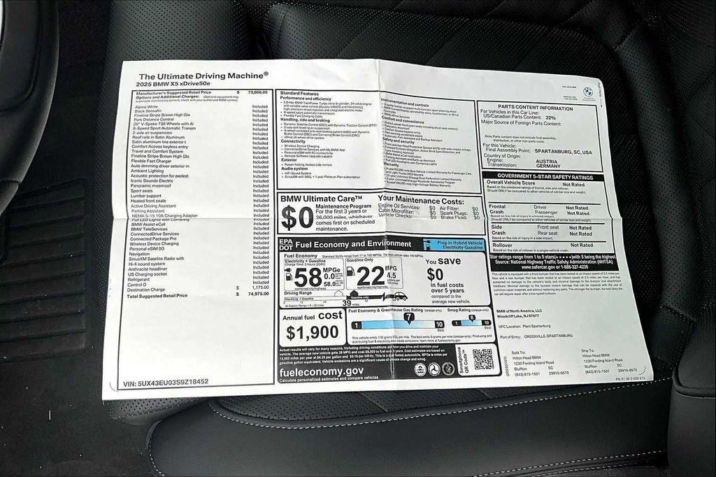 new 2025 BMW X5 PHEV car, priced at $74,975
