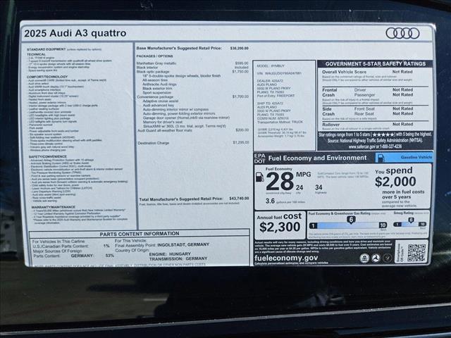 new 2025 Audi A3 car, priced at $43,740