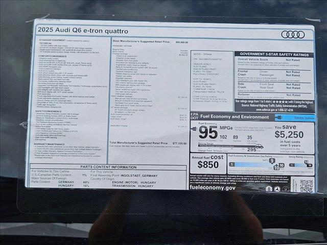 new 2025 Audi Q6 e-tron car, priced at $73,436