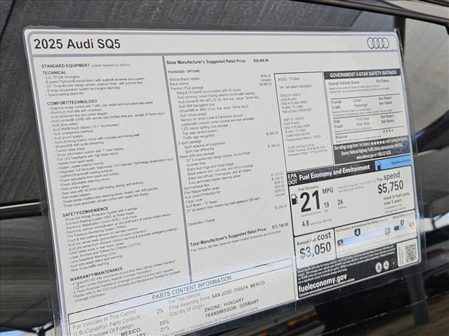 new 2025 Audi SQ5 car, priced at $72,740