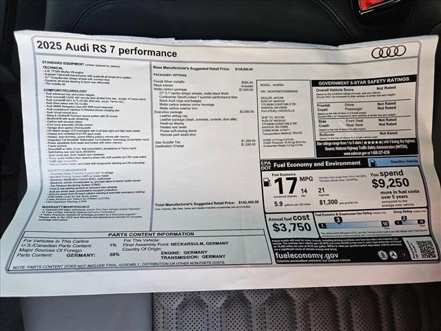 new 2025 Audi RS 7 car, priced at $142,490
