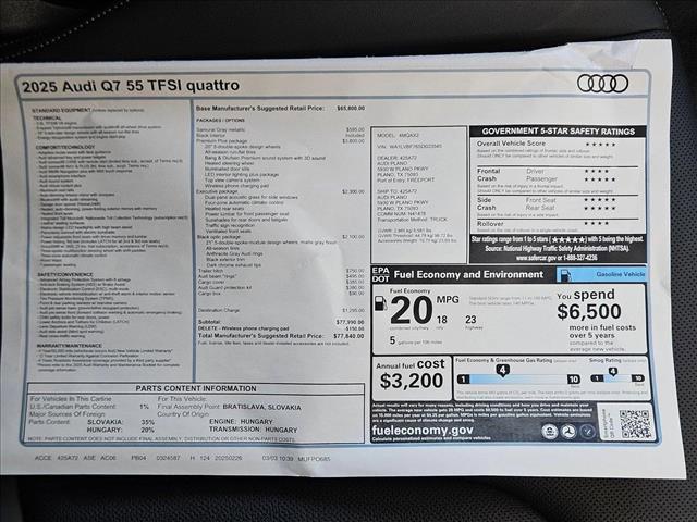 new 2025 Audi Q7 car, priced at $70,714