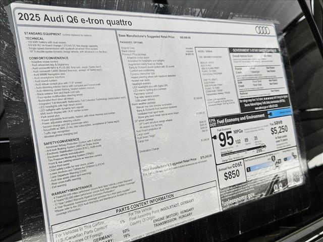 new 2025 Audi Q6 e-tron car, priced at $75,245