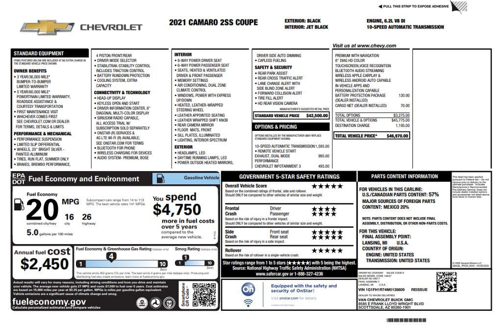 used 2021 Chevrolet Camaro car, priced at $36,995